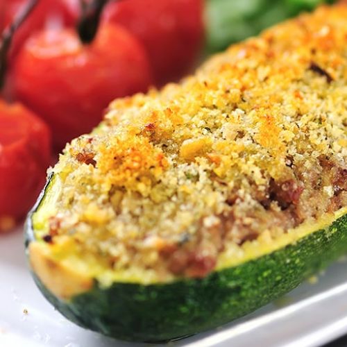 Courgettes stuffed with mortadella and cheese