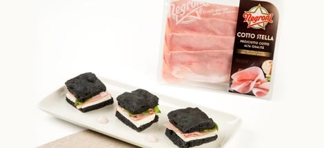 Focaccia al carbone con prosciutto cotto