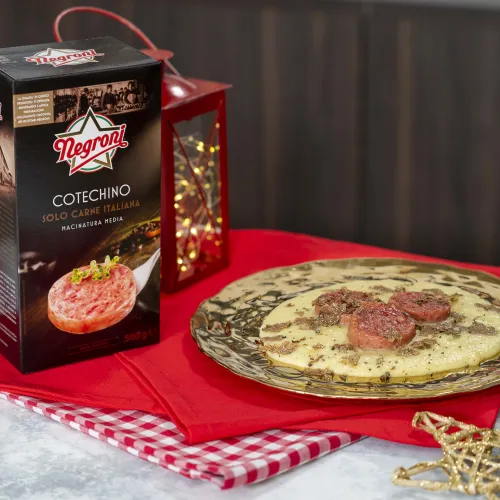 Vellutata di patate, Cotechino brasato e tartufo nero