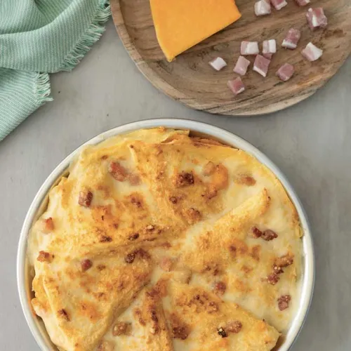 Crespelle con Cubetti di Pancetta Affumicata Negroni e zucca