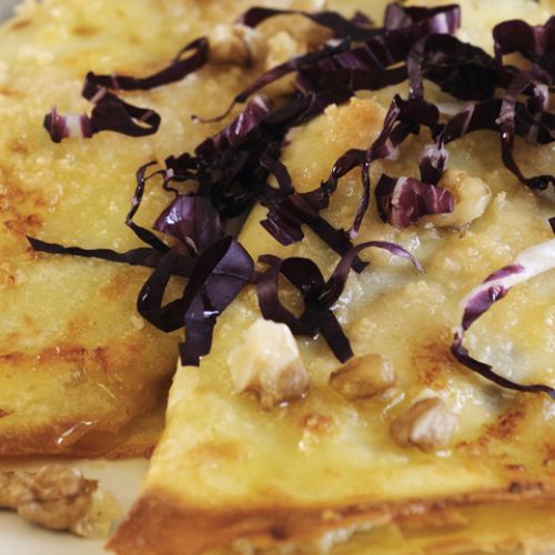 Chicory, ham and cheese crepes