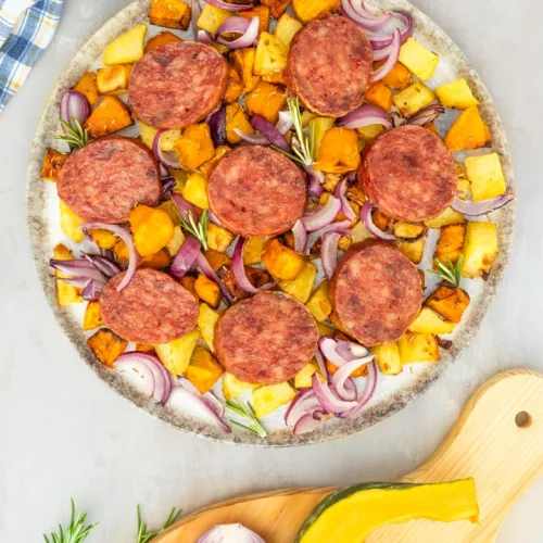 Cotechino Negroni con patate, zucca e cipolla  