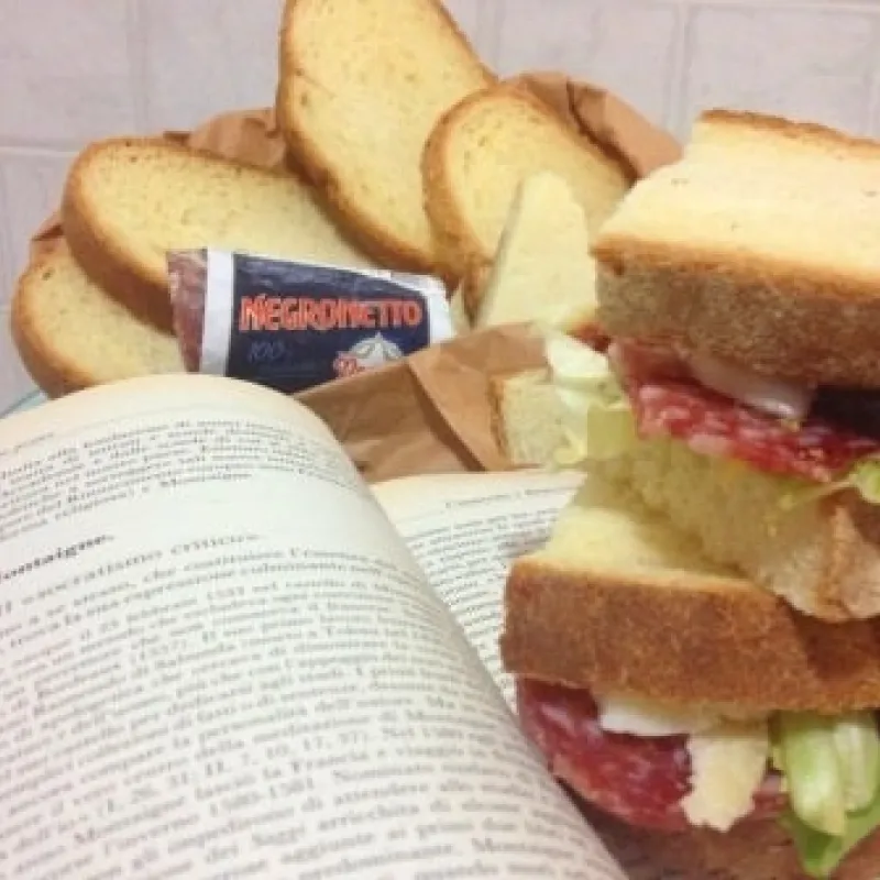 Pane a fette con salame, lattuga e pecorino