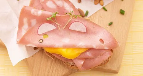 tartine con mortadella e senape su pane croccante
